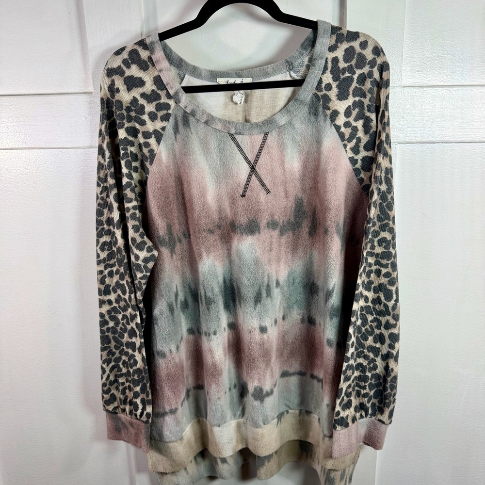 Lovely‎ J Tie Dye Leopard Raglan Long Sleeve Sweatshirt Top XL